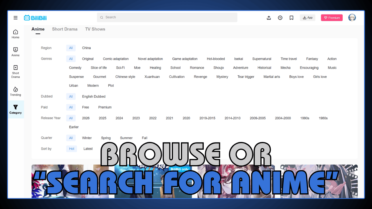 Browse or Search for Anime