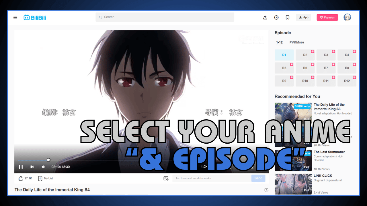 Select Anime and Episode